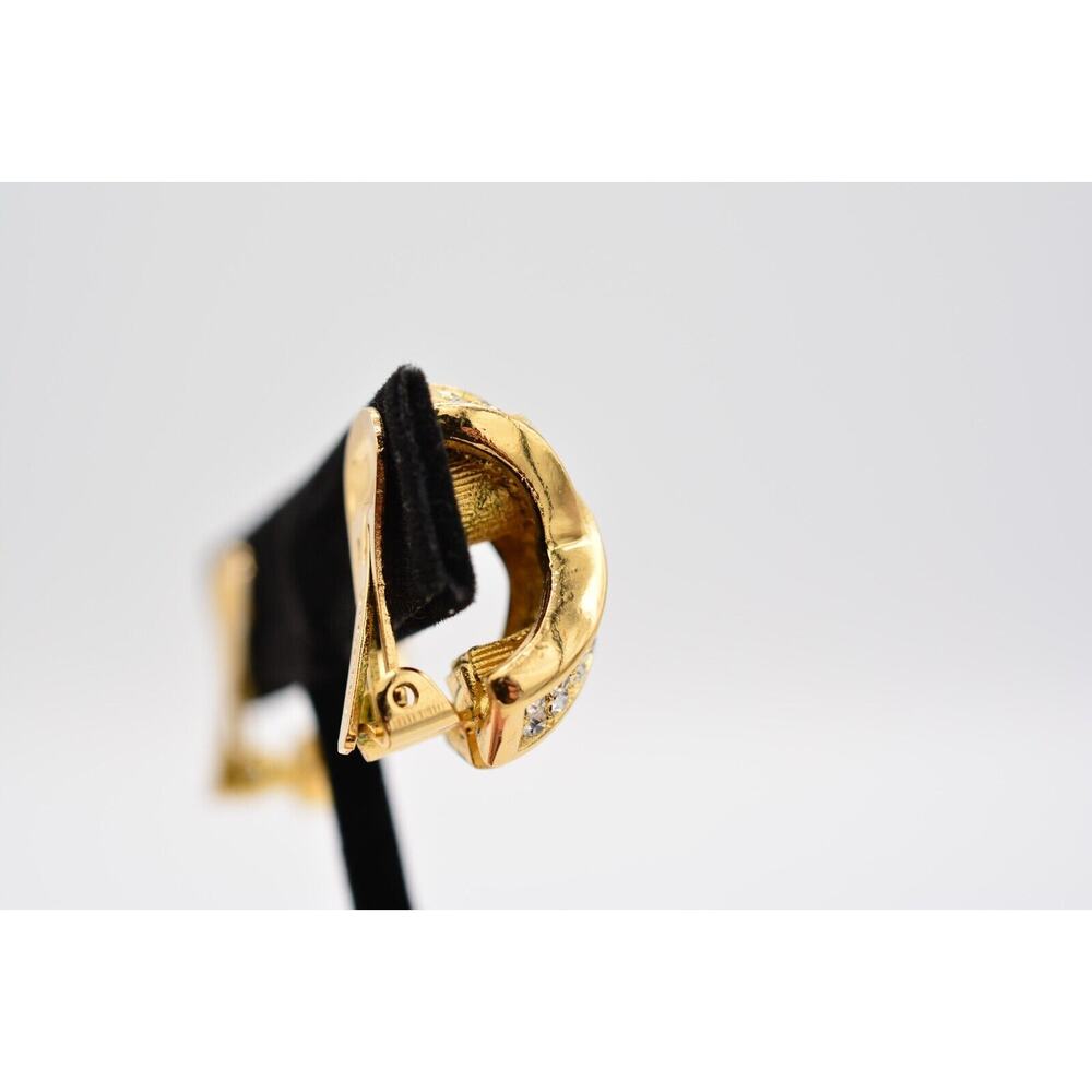 Christian Dior Vintage Clip On Earrings X Rhinestone Crystal Gold Signed BinAO - Picture 8 of 13